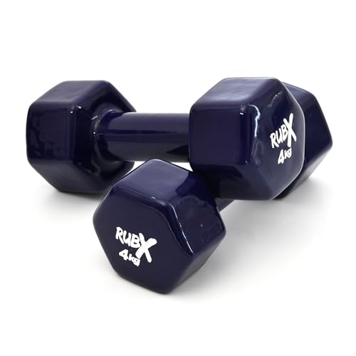 Image of RUBX Premium Unisex (Set for Men & Women) Vinyl Dumbbells Set of 2 |Ideal Home & Gym Workout | Fitness Gym Equipment for Strength Training, Bodybuilding, & Aerobics (4+4=8kg (BLUE), 4 KGS Each)