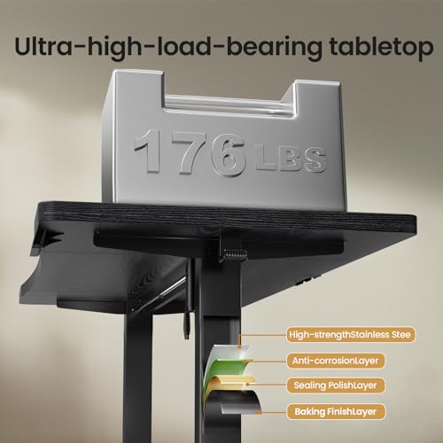 Image of Veken 63 x 28 Inch Electric Standing Desk, Sit to Stand Up, Work Home Office Computer Table for Study, Walking Pad, Writing, and Games, Wooden Desktop Desks, Black