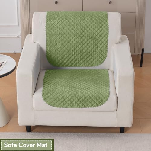 Image of HOKIPO Quilted Sofa Cover 1 Seater for Seat & Back, Washable Kids & Pet Friendly Sofa Cover, 'Quilt Classic' Green (IN-925-GRN*2)