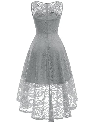 Muadress Women's Elegant Floral Lace Dress Sleeveless Crew Neck Hi-Lo Cocktail Dress For Evening Party Grey L #TOP3