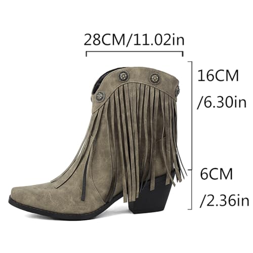 Women's Western Fringed Cowboy Ankle Boots Retro Square Toe Chunky Heels Tassels Cowgirl Short Booties4