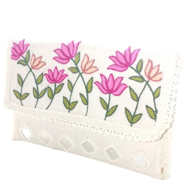 frowwy Handicrafts Women Pocket Purse - Stylish Cotton Clutches with Original Mirror Beads & Thread Work, Floral Evening Clutch, Handmade Brown Macrame Crossbody Bag with Long Strap-picture-55