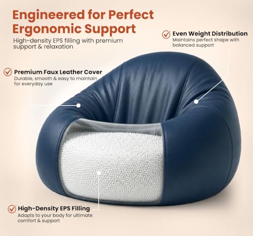 Image of Sattva Classic 2XL Bean Bag Chair with Beans Filled | Sofa Style Faux Leather Beanbags with Beans | Pre-Filled Bin Bags Sofa & Beam Bag for Adults | Home & Office, Navy Blue