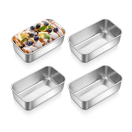 P&P CHEF Mini Loaf Pans Set, 4 PCS Small Bread Loaf Pan for Baking, 6.3 x 3.5 Inch Stainless Steel Baking Pans for Homemade Bread, Meatloaf, Cake and Brownies, Healthy & Non Toxic, Dishwasher Safe