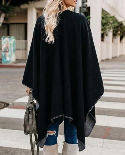 Image of Bestshe Women's Boho Open Front Poncho Plaid Shawl Wrap Cape