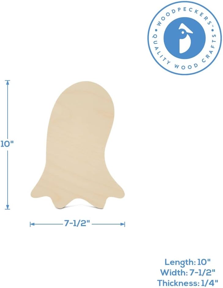 Wooden Ghost Cutout 10 x 7-1/2-inch, 1/4 inch Thick, Pack of 3 Wooden Halloween Cutouts Decorations for Door Hanger, by Woodpeckers
