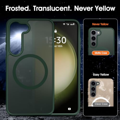 Image of Oterkin Magnetic Case for Samsung Galaxy S24 Plus, Dark Green | Compatible with MagSafe, Matte Frosted Translucent, Shockproof, Military Grade Protection
