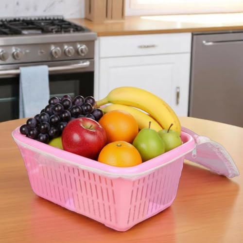 Image of GI9IUS Round Shape Plastic Fruit & Vegetable Basket with Net mesh (Jali) | Vegetables & Fruit Bowl for Dining Table,Kitchen Fruit Storage Basket with Zip Net Cover (PURPLE+PINK)