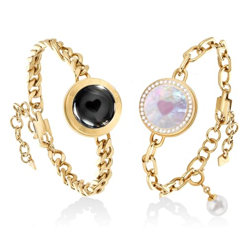 TOTWOO Long Distance Touch Bracelets for Couples, Smart Light & Vibration Love Jewelry, Long Distance Valentines Day Gifts for Him Her Women Men, One-to-One Bluetooth Pairing via App