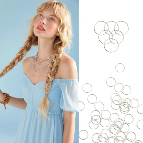 100 unidades de anillos para trenzar cabello, anillos para bucles y pinzas para el cabello para mujeres (plateado) miniatura 2