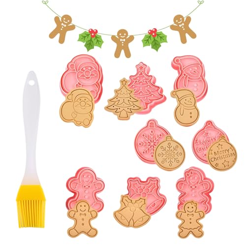 Noël 3D Moule Biscuit Plástico, lote de 8 peças de Natal, peças de importação 3D em plástico, moule a biscuits para crianças de Natal, para bolachas de bricolagem, sobremesas, pastelarias, com cepa