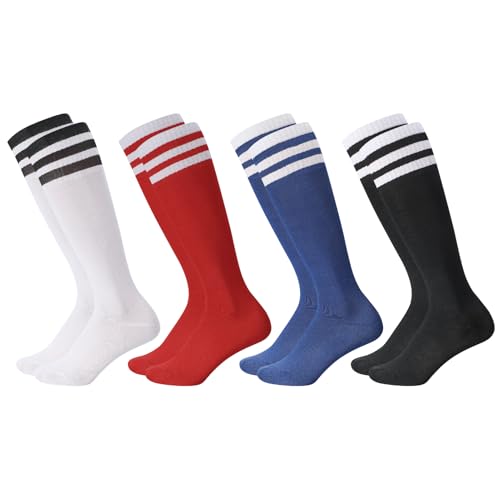 Utensilsto 4 Paare Fußball socken Kinder, Fußballsocken Jungen Lange Fussball Socken Sportsocken Trainingssocken für Jungen Mädchen Fußballtraining, Laufen, Sport
