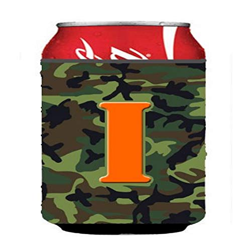 Caroline's Treasures CJ1030-ICC Letter I Monogram - Camo Green Can or Bottle Hugger Cooler Washable Drink Sleeve Collapsible Beverage Insulated Holder, Can Hugger, Multicolor