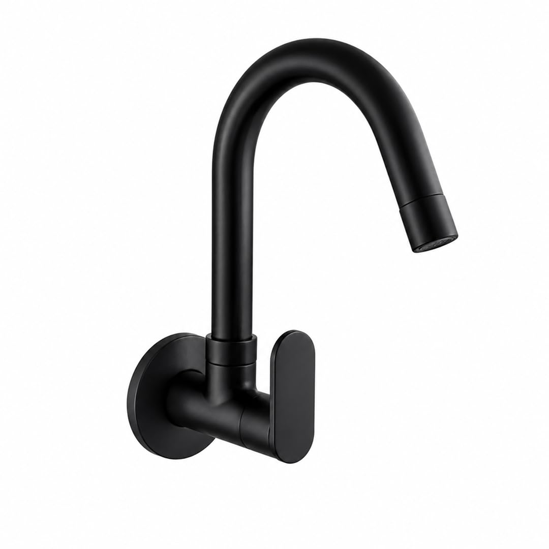 Maipo Dove Black Brass Sink Cock with Wall Flange, Kitchen Sink Tap, Wall Mounted Kitchen Faucet, Brass Sink Faucet, Kitchen Water Tap, Wall Mount Sink Cock, Matte Black Finish-image-16
