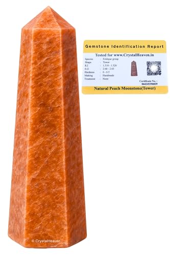 Image of Crystal Heaven Certified Peach Moonstone Crystal Tower Obelisk Point for Chakra, Healing and Balancing - AAA Grade Original Certified Gemstone Agate for Reiki Meditation Yoga Spiritual (3-4 Inches)
