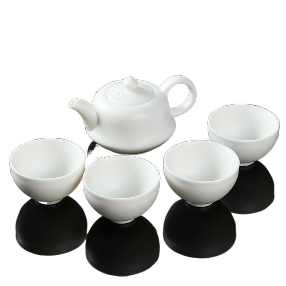 Service à thé en Porcelaine Blanche 5 pièces, Ensemble théière et Tasse à thé, Ensemble Complet Kung Fu, Porcelaine de Jade Faite à la Main