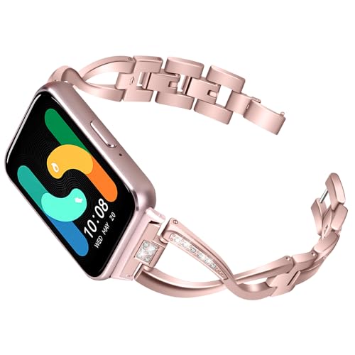 SMYAOSI Armband für Samsung Galaxy Fit3 SM-R390, Metall Edelstahl Bling Strass Ersatzband Wristband Zubehör Band Armband für Galaxy Fit 3 SM R390 Smartwatch Activity Tracker (Rosa)
