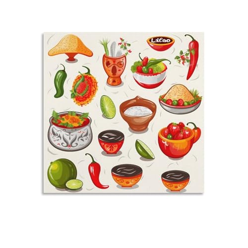Toile murale abstraite salsa mexicaine grand format carré sans cadre 70 x 70 cm