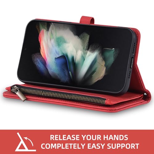 Coque Samsung Z Fold 3 Fleur Rouge avec Chaîne et Clapet - 5
