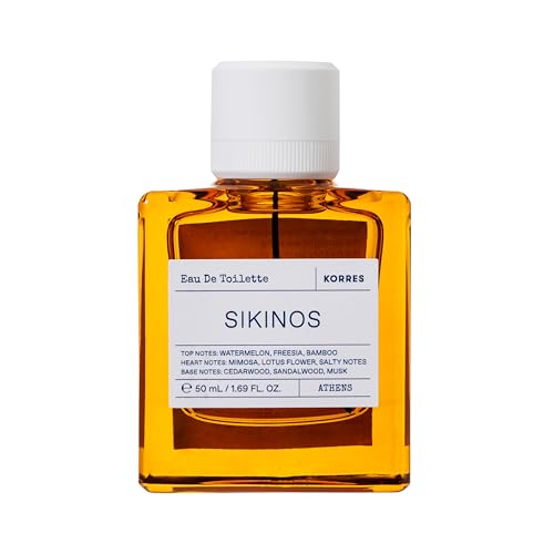 Image of KORRES Sikinos Eau de Toilette Spray, Unisex Vegan Fragrance, 1.69 Fl Oz | Watermelon Freesia Bamboo Top, Mimosa Lotus Salty Notes Heart, Cedarwood Sandalwood Musk Base, Summery Scent for Women & Men