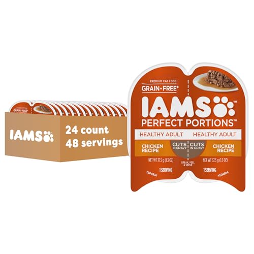IAMS Perfect Portions Grain Free Wet Cat Food Healthy Adult Cat Food Wet Chicken Recipe Cuts in Gravy (24) 2.6 oz. Twin-Pack Trays