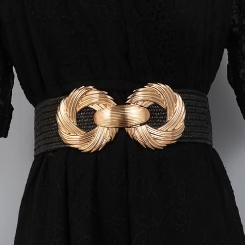 Circle Metal Buckle with Dress Suit Jacket Coat Wide Waist Belt for Women Stretchy Waist Cincher Belt3