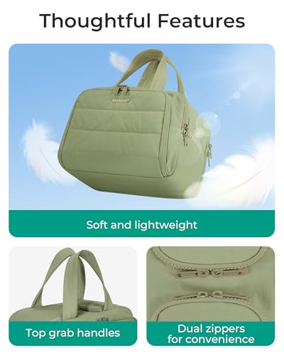 Image of BAGSMART Travel Toiletry Bag, Lightweight Large Wide-Open Toiletry Bag for Women, Puffy Cosmetic Makeup Bag Organizer with Handle for Accessories,Essentials, Toiletrie, Army Green, Large, Puffy