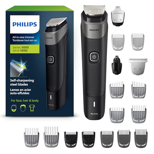 Philips Multi Groomer All-in-One Trimmer Series 5000 Mens Grooming Kit with Trimmer for Beard Head Hair Body Groin Nose and Face NO Blade Oil Needed MG5910/28