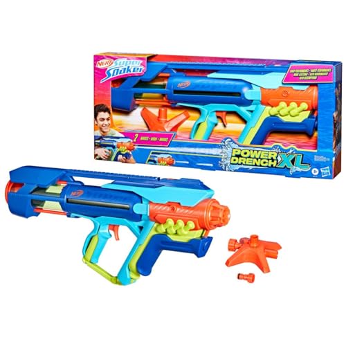 Nerf Super Soaker Power Drench XL Wasserblaster mit innovativer Druck-Ladestation (inkludiert) mit Zwei starken, impulsiven Spritzmodi, Wasserspielzeug für Kinder ab 8 Jahren