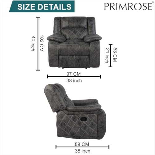 Image of Primrose Christie Single Seater Manual 1R Recliner Sofa | Recliner for Living Room Bedroom & Home Office (Grey)