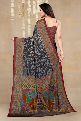 Image of MIRCHI FASHION Saree for Woman Chiffon Kalamkari Design | Professional Office Wear Lightweight Sari for All-Day Comfort with Blouse (Available in 15 Colors)