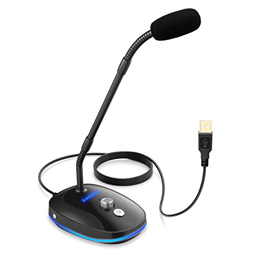 XIAOKOA Desktop Microphone for Computer,USB Microphone with Mute Button,Volume Control,LED Indicator, Condenser Recording Microphone for PS4/PC/Laptop for Zoom Meetings,Streaming,YouTube(Windows/Mac)