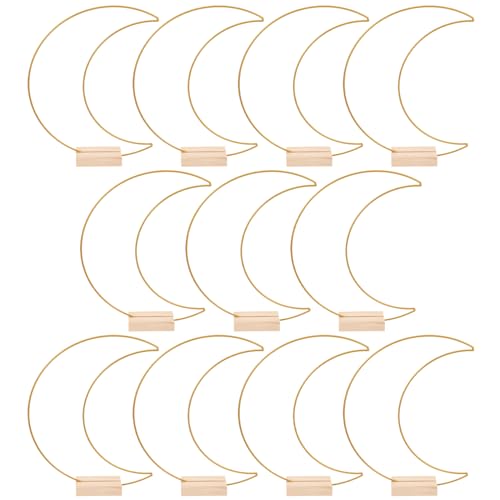 Image of Kichvoe Metal Floral Hoops: Moon Table Decoration Set with Wooden Stands 10.23X7.87 Inches Wedding Centerpiece for DIY Reception Party and Celestial Theme Events