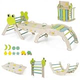 RELAX4LIFE Set da Arrampicata per Bambini, Triangolo di Arrampicata con Scivolo e Arco, Gioco di Incastri in Legno, Gioco Montessori per Bambini 12+ Mesi