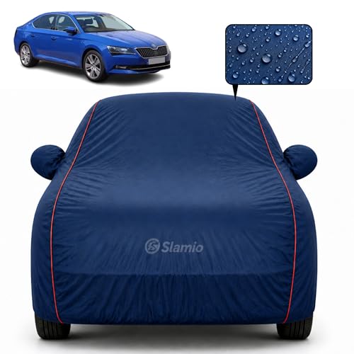 Image of Car Cover for Skoda Superb | 100% Waterproof Heavy-Duty 3-Layer Car Body Cover | All-Weather Rain, UV, Sun & Dust Protection | Custom Fit | Mirror & Antenna Pockets | Navy Blue