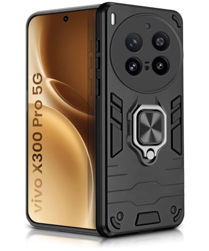 Image of WOW IMAGINE Shock Proof Back Case Mobile Cover for Vivo X300 Pro 5G | Back Cover Case (Tough Armor | Hybrid PC + TPU | Ring Holder & in-Built Kickstand | Black)