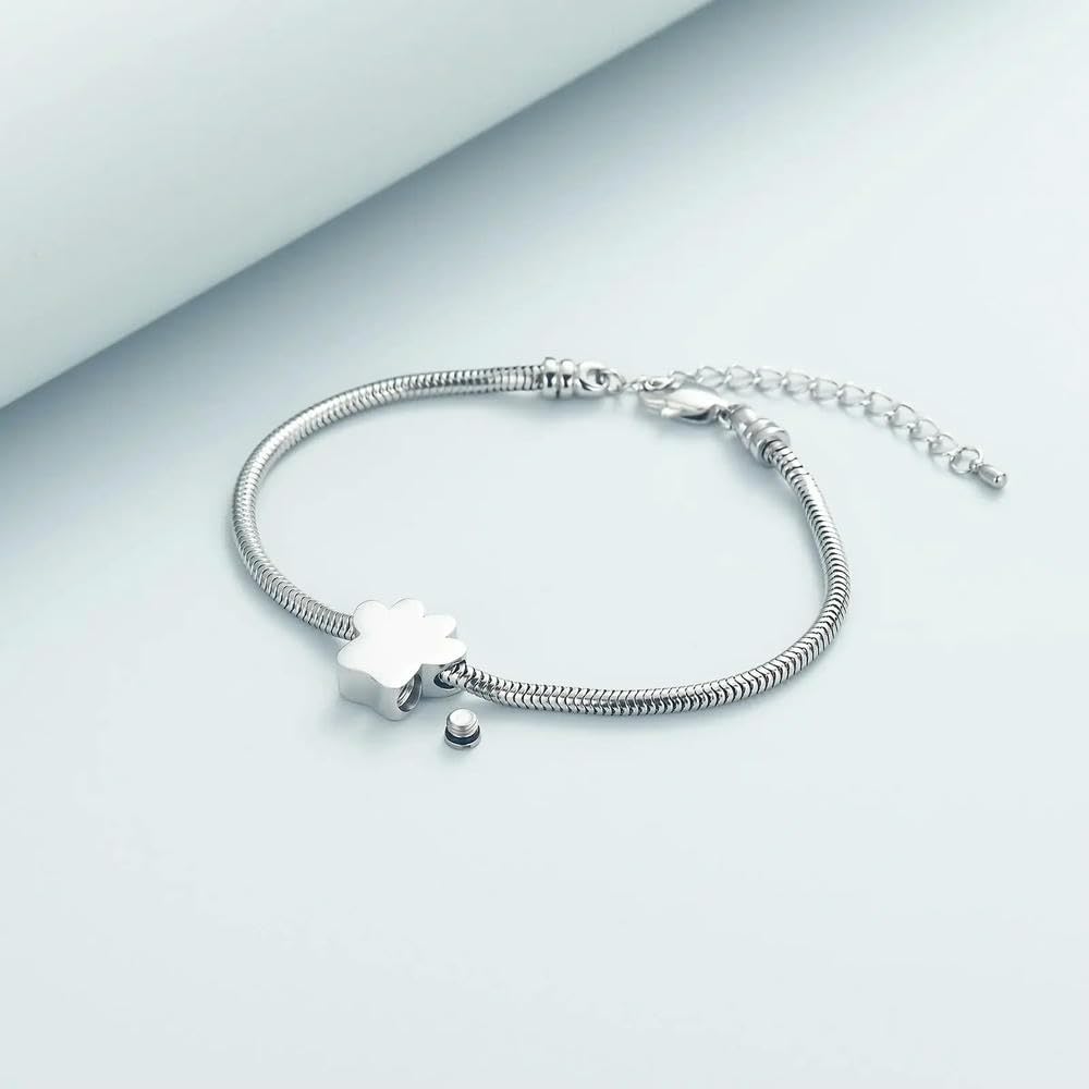 Pet Cremation Jewelry Paw Print Urn Bracelet for Ashes Holder Keepsake Memorial Ashes Bracelet for Dog Cat Ashes