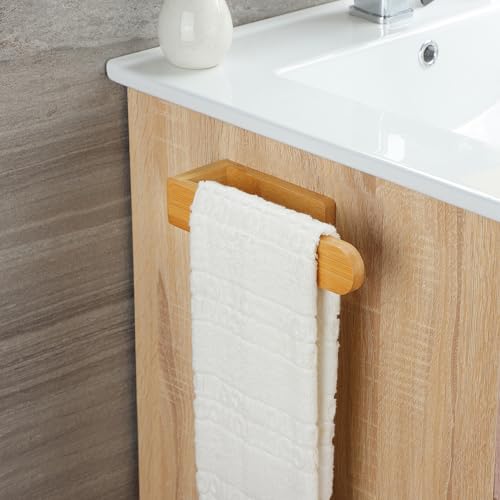Image of Taozun Towel Holder Bamboo Towel Rack Wooden Towel Rail Adhesive Towel Bar | Natural wood decor, Farmhouse style, Sturdy, 7.9 Inche, Easy Install, No Drill, For Bathroom /Bath /Kitchen /RV