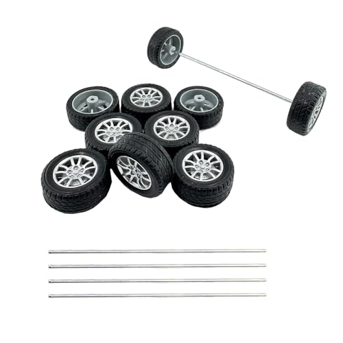 10PCS Small Toy Car Wheels Model Car Rubber Tire Wheels with 5PCS Shaft Round Axles for for DIY Model Toy RC Car Truck Robot Wheel Replacement Accessories (2x28mm)