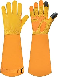 SLARMOR leather Gardening Gloves for Women/Men - Thorn Proof Cowhide Leather Rose/Blackberry Pruning Heavy Duty Garden Gloves Thick Palm Gauntlet Garden Work Gloves with Forearm Protection