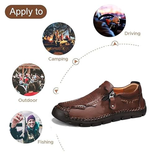 Men’s Breathable Leather Loafers with Easy Zip – Wide Toe, Arch Support, Waterproof, Non-Slip Comfort for Everyday & Travel Leather Driving Shoes for Men2