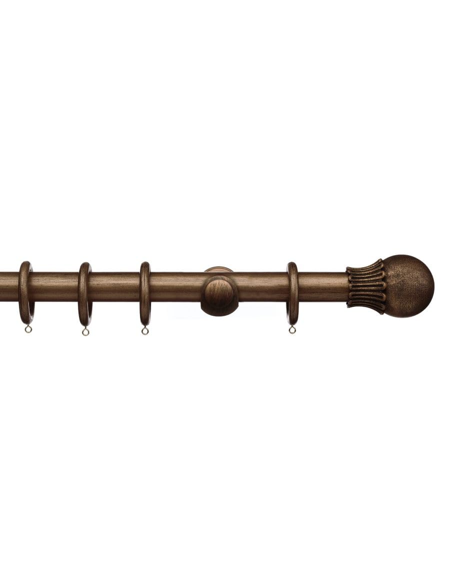 Integra Masterpiece Wooden Curtain Pole, 50mm Diameter Pole, Elizabethan Orb Finial, Standard Bracket, Complete Pole Kit, Burnished Bronze, 150 cm