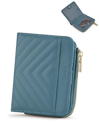 Image of Small Bifold Wallets Woman RFID Mini Wallet for Women Slim Card Holder with Zipper Coin Pocket & 2 ID Windows(Lake Blue)