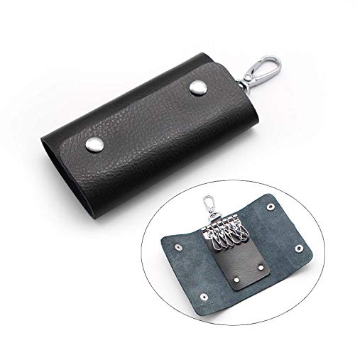 LERANXIN Llavero de Bolso Piel, Estuche de Llaves de Cuero Negro, Exquisito Llavero de Cuero Genuino, Estuches de Llaves de Coche que Pueden Colgar 6 Llaves al Mismo Tiempo Cover