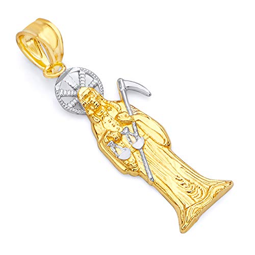 14k REAL Two Tone Gold Religious Santa Muerte Charm Pendant