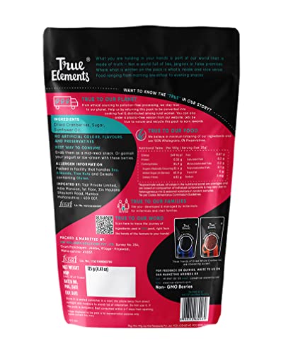 Image of Dried Cranberries 125g by True Elements - Cranberries Dried and Sliced | Healthy Snacks | Ready to Eat Snack | 100% Clean with No Added Preservatives (Pack of 2)