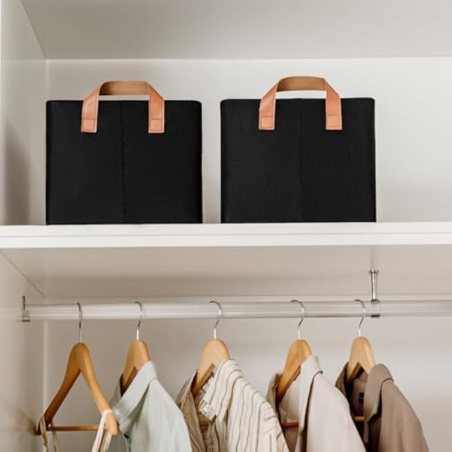 GRANNY SAYS Storage Baskets for Shelves, Closet Organizer Bins, Clothes Storage Bins with Metal Frame, Large Baskets for Organizing and Storage, Collapsible, Black, 2-Pack