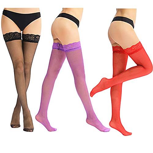 Boao 6 Pairs Women Thigh High Stockings Silicone Lace Top Pantyhose for Women, Multicolored3