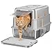Klyvvo XXL Edelstahl Katzenklo, 3-in-1 Geschlossenes Katzentoilette mit 180° Deckel, Katzenklo mit Aktivkohlefilter, Metall Schaufel, Matte, Auslaufsicher, Geruchsfrei, für Große Katzen, Kätzchen