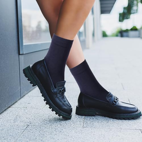 6 Pair Combed Cotton Socks Solid Extremely Dress Soft Thin Crew Sock Comfortable Non Binding Seamless Toe Sock for Business Trouser Casual Womens4